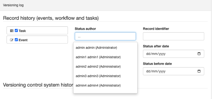 Versioning log - authors dropdown - old