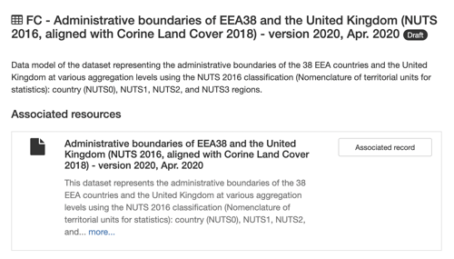 Associated resources display for feature catalogue metadata