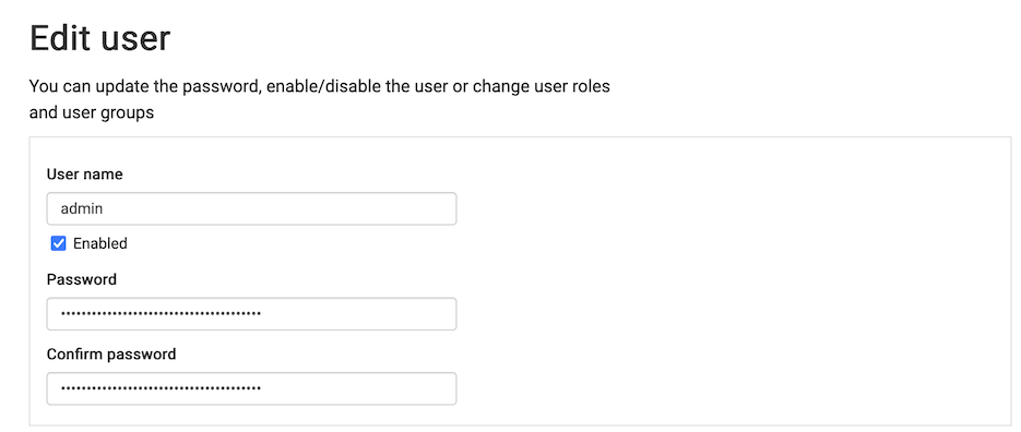 `admin` user configuration page