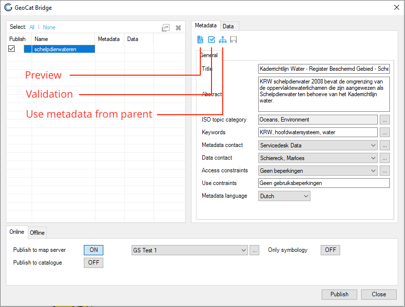 Metadata tab for selected layer