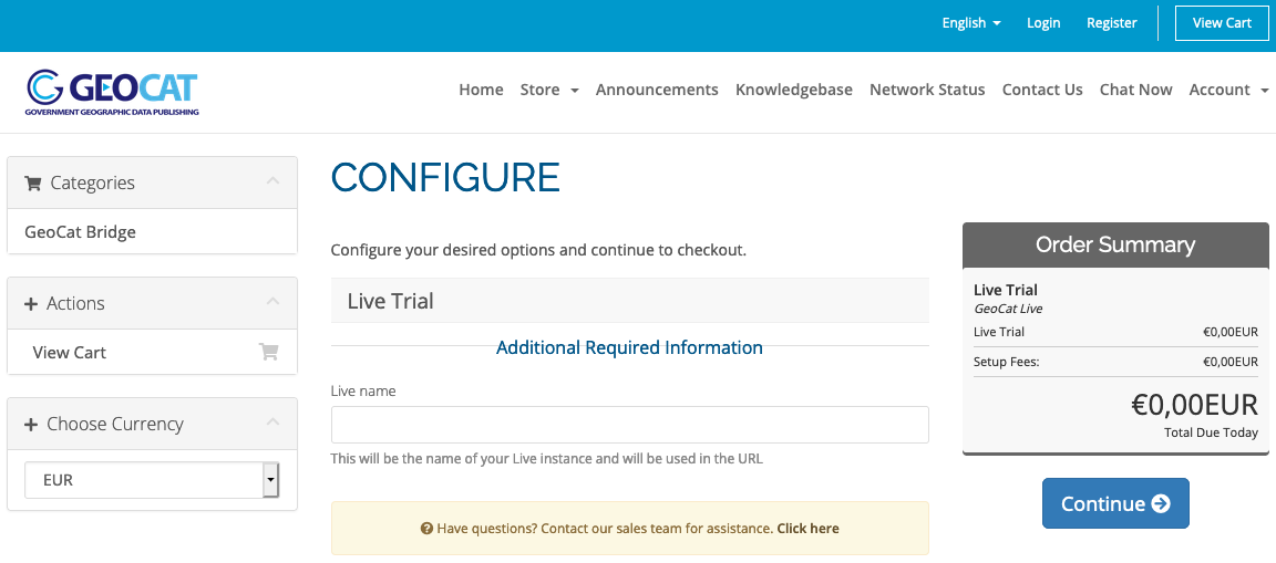 Order form defining GeoCat Live name