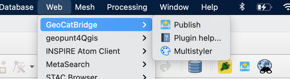 GeoCat Bridge Publish menu