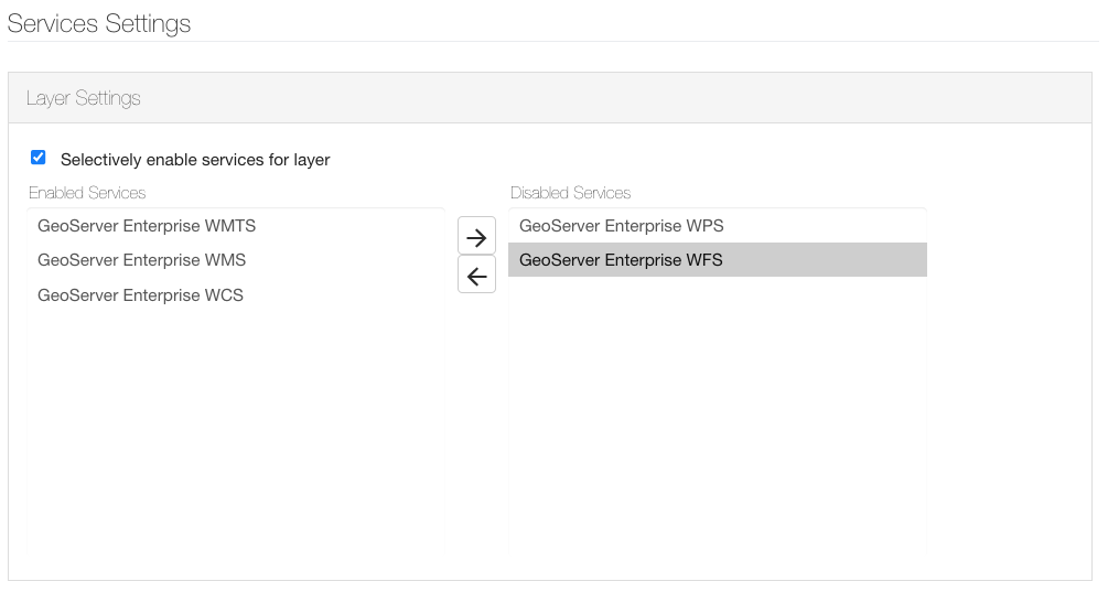 Selectively enable services for a layer